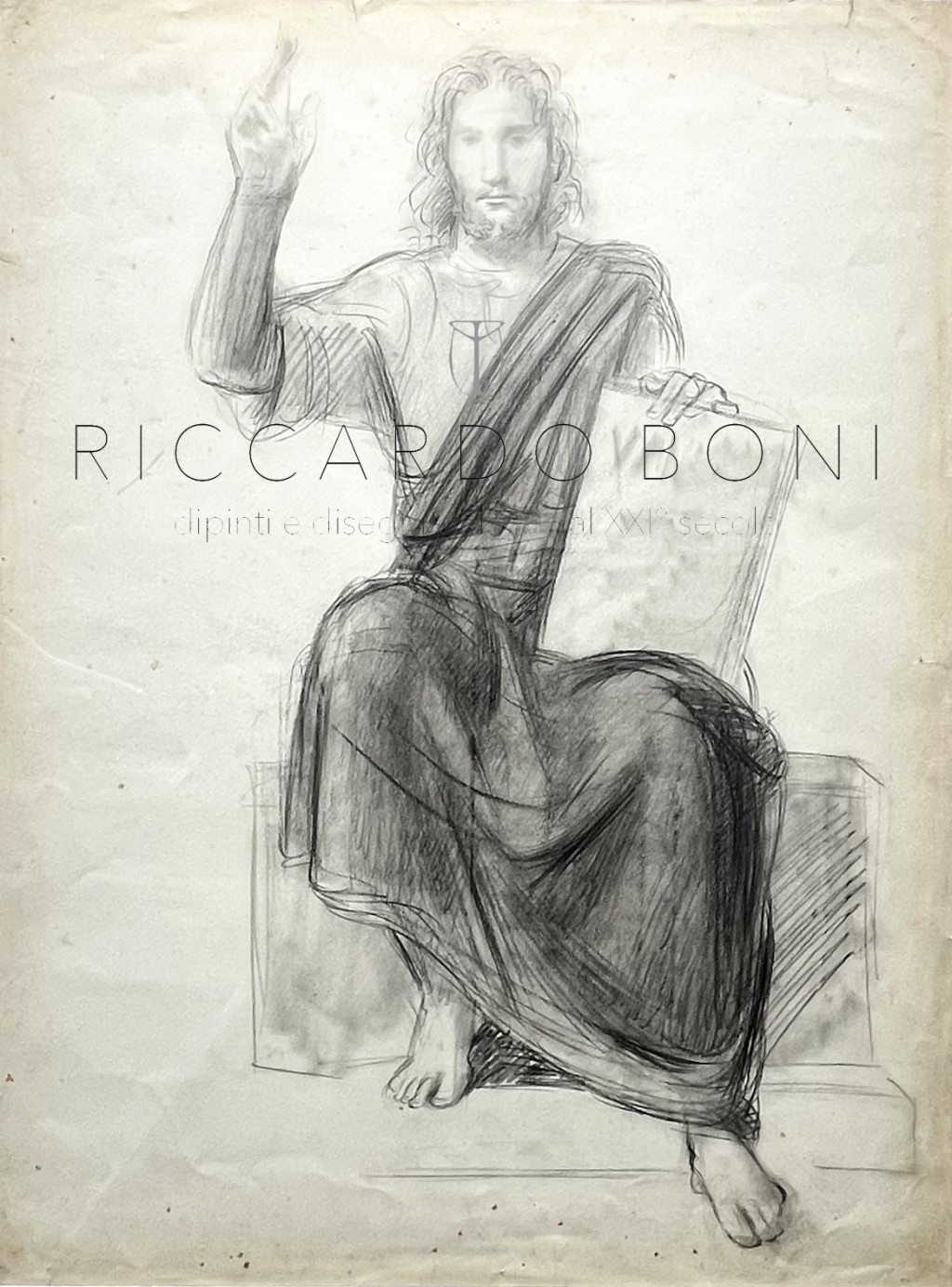  Christ King,   on the back portrait of Raffaele Carrieri - Achille Funi